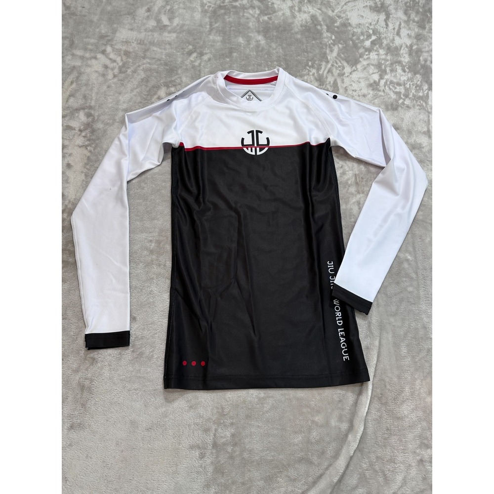 Rashguard Jiu Jitsu Mens Size Small Black White Long Sleeve JJ World League NEW